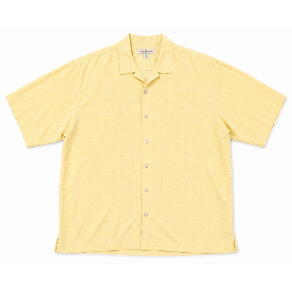 Tommy Bahama 100% Silk Camp Shirt XL Yellow Check Plaid Button Front